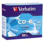 Cd-R Recordable Disc, 700 Mb/80 Min, 52x, Slim Jewel Case, Silver, 10/pack