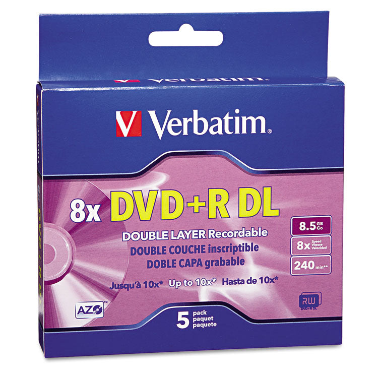Dvd+r Dual-Layer Recordable Disc, 8.5 Gb, 8x, Jewel Case, Silver, 5/pack