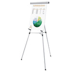 3-Leg Telescoping Easel With Pad Retainer, Adjusts 34" To 64", Aluminum, Silver