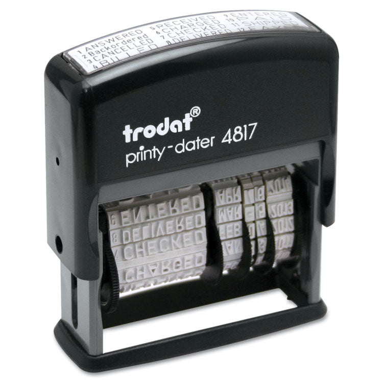 Printy Economy 12-Message Date Stamp, Self-Inking, 2" x 0.38", Black