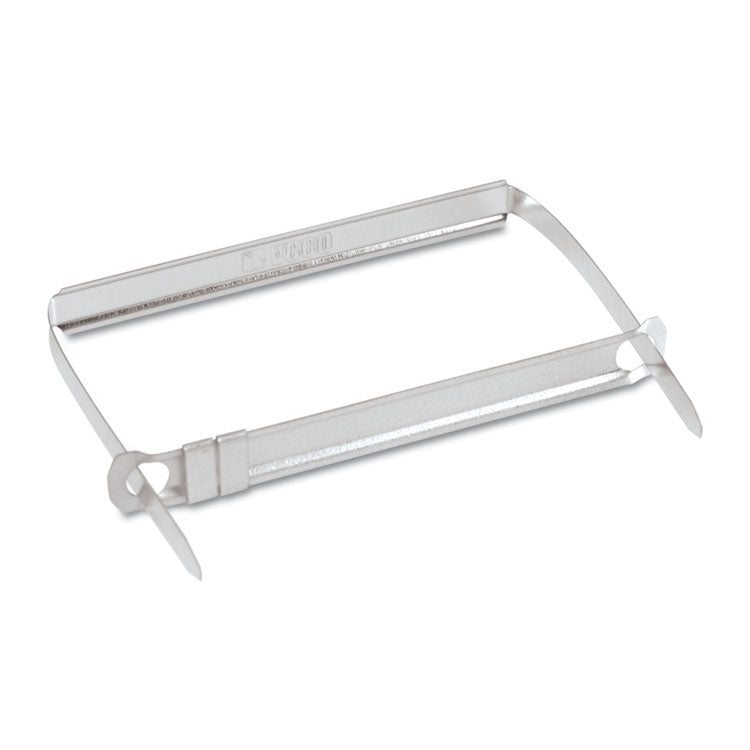 Standard Two-Piece Two-Prong Paper Fastener Base and Compressor Sets, 2" Capacity, 2.75" Center to Center, Silver, 50/Box