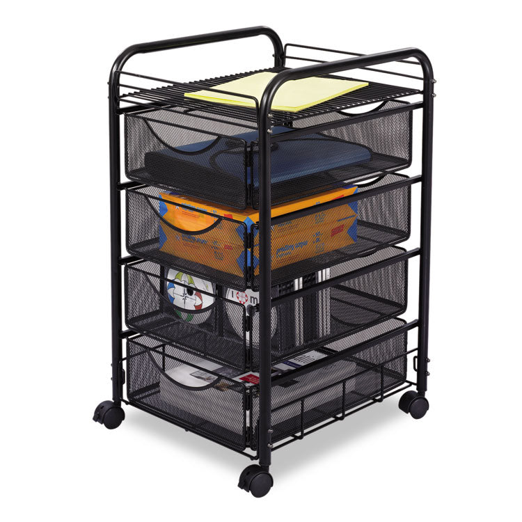 Onyx Mesh Mobile File with Four Supply Drawers, Metal, 1 Shelf, 4 Drawers, 15.75" x 17" x 27", Black