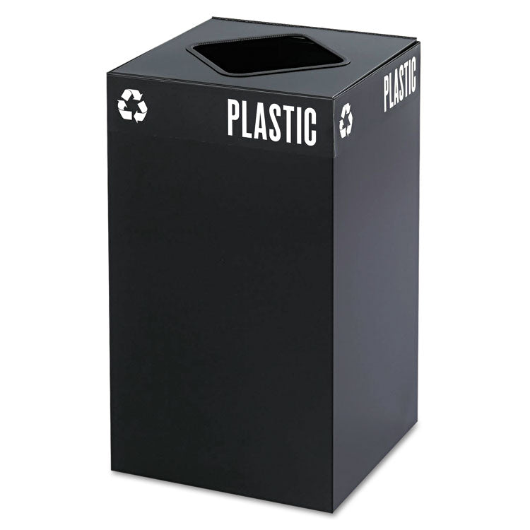 Public Square Recycling Receptacles, Plastic Recycling, 25 gal, Steel, Black