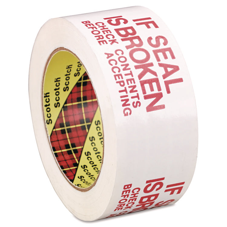 PRINTED MESSAGE BOX SEALING TAPE, 3" CORE, 1.88" X 109 YDS, RED/WHITE
