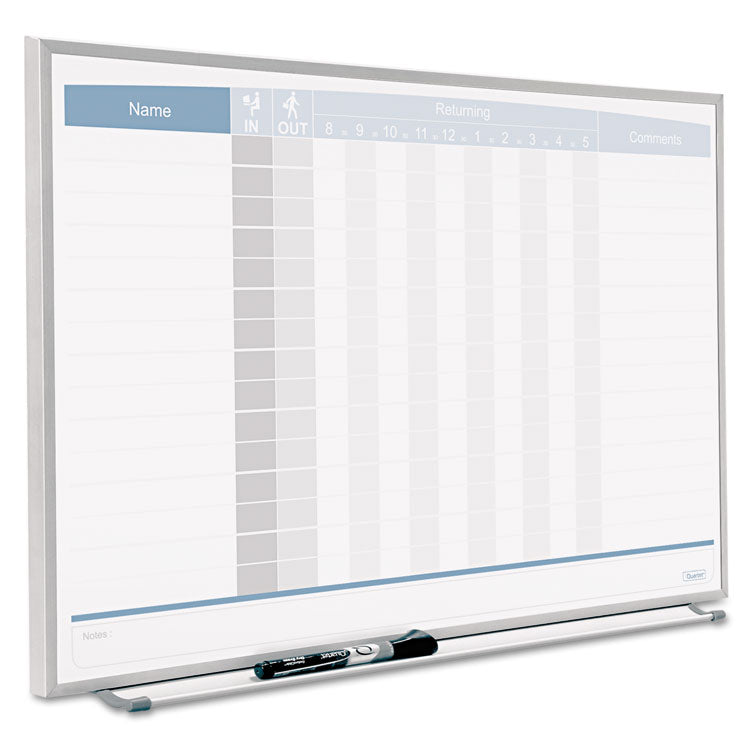 Matrix Employee In/Out Board, Horizontal, 15-Person Tracking, 23" x 16", White Surface, Satin Aluminum Frame