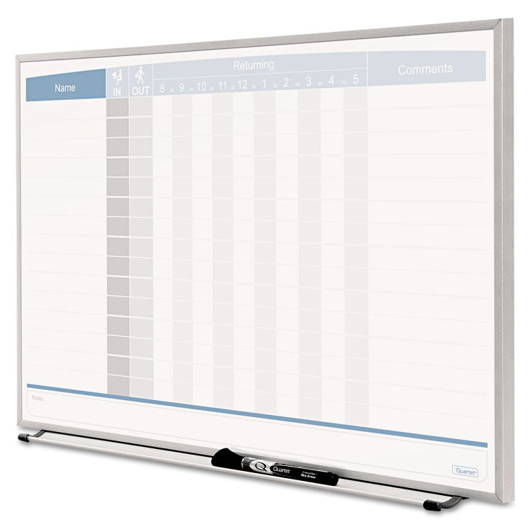 Matrix Employee In/Out Board, Horizontal, 15-Person Tracking, 23" x 16", White Surface, Satin Aluminum Frame