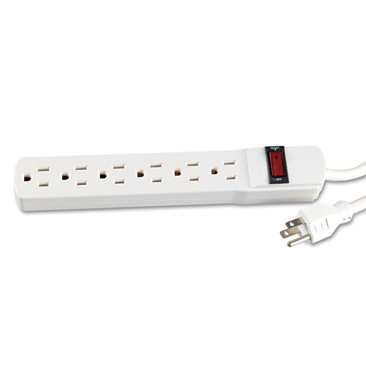 Power Strip, 6 Outlets, 6 ft Cord, Ivory