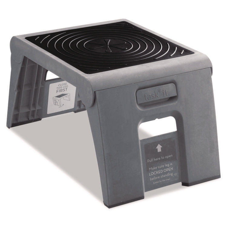 Folding Step Stool, 1-Step, 300 lb Capacity, 14 x 11.25 x 9.75, Slate