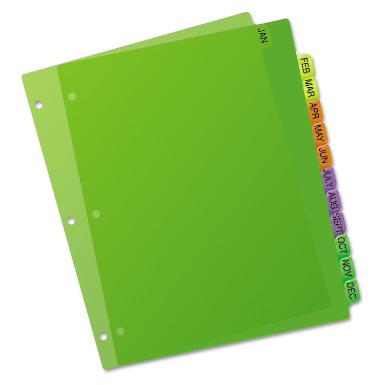 Durable Preprinted Plastic Tab Dividers, 12-Tab, Jan. To Dec., 11 X 8.5, Assorted, 1 Set