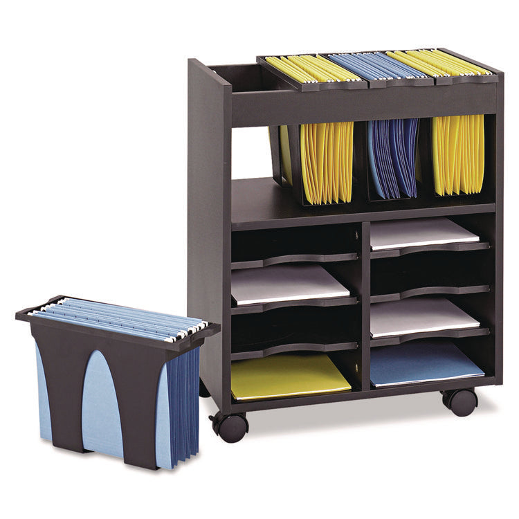Go Cart Mobile File, Engineered Wood, 8 Shelves, 4 Bins, 14.5" x 21.5" x 26.25", Black