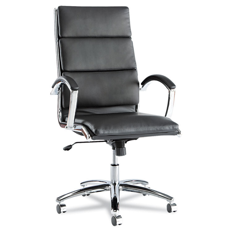 Alera Neratoli High-Back Slim Profile Chair, Faux Leather, 275 Lb Cap, 17.32" To 21.25" Seat Height, Black Seat/back, Chrome