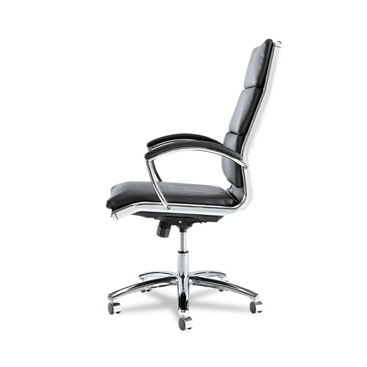 Alera Neratoli High-Back Slim Profile Chair, Faux Leather, 275 Lb Cap, 17.32" To 21.25" Seat Height, Black Seat/back, Chrome