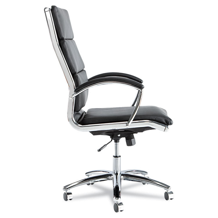 Alera Neratoli High-Back Slim Profile Chair, Faux Leather, 275 Lb Cap, 17.32" To 21.25" Seat Height, Black Seat/back, Chrome