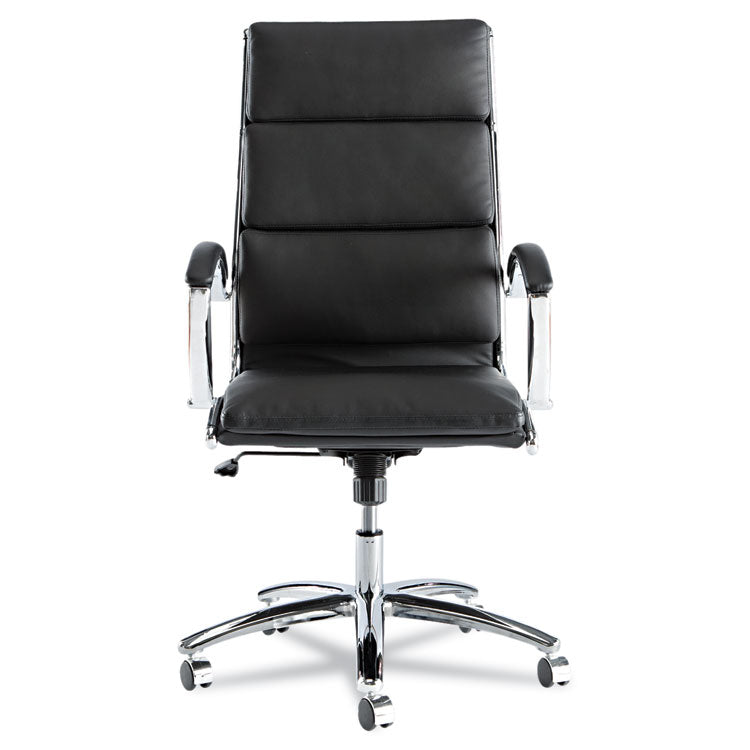 Alera Neratoli High-Back Slim Profile Chair, Faux Leather, 275 Lb Cap, 17.32" To 21.25" Seat Height, Black Seat/back, Chrome