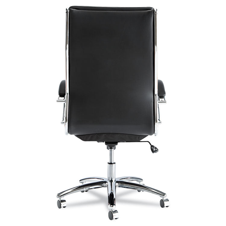 Alera Neratoli High-Back Slim Profile Chair, Faux Leather, 275 Lb Cap, 17.32" To 21.25" Seat Height, Black Seat/back, Chrome
