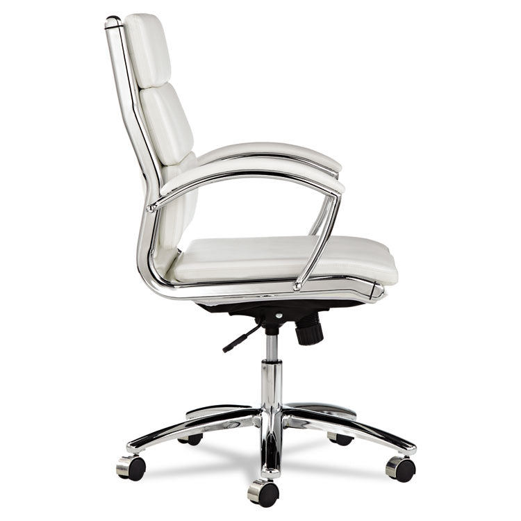 Alera Neratoli Mid-Back Slim Profile Chair, Faux Leather, Up To 275 Lb, 18.3" To 21.85" Seat Height, White Seat/back, Chrome