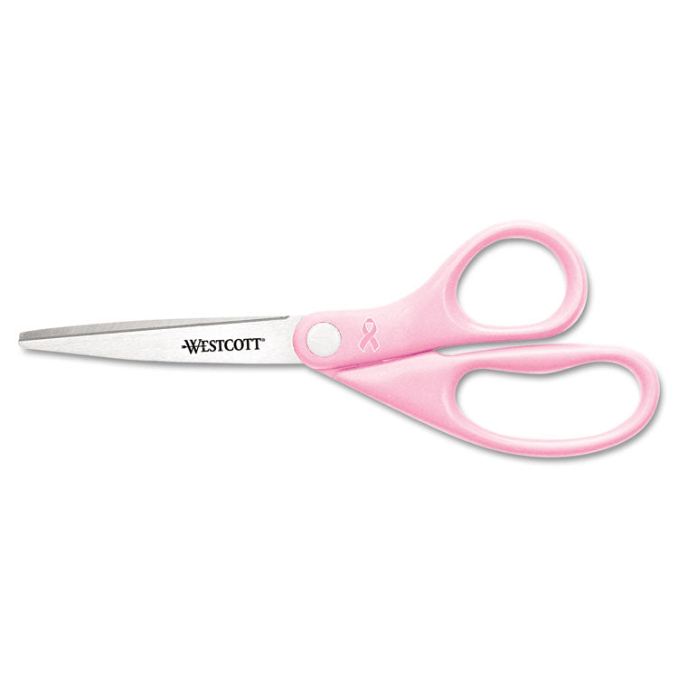 All Purpose Pink Ribbon Scissors, Breast Cancer Awareness, 8" Long, 3.5" Cut Length, Straight Pink Handle