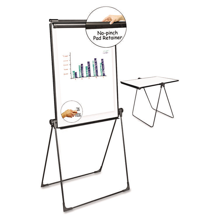 Foldable Double-Sided Dry Erase Easel, 37.39" x 31.88", White Surface, Black Plastic Frame