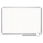Gridded Magnetic Porcelain Dry Erase Project Planning Board, 1" x 2" Cells, 72" x 48", White Surface, Satin Aluminum Frame