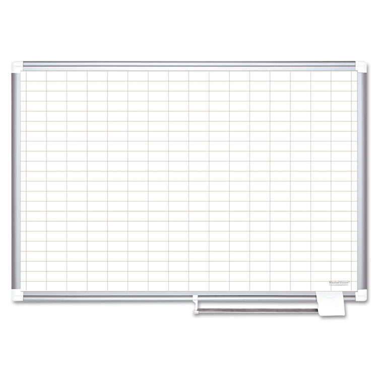 Gridded Magnetic Porcelain Dry Erase Project Planning Board, 1" x 2" Cells, 72" x 48", White Surface, Satin Aluminum Frame