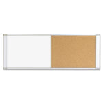 Cubicle Workstation Dry Erase Board, Combo Magnetic Dry Erase/Bulletin, 48" x 18", Tan/White Surface, Satin Aluminum Frame