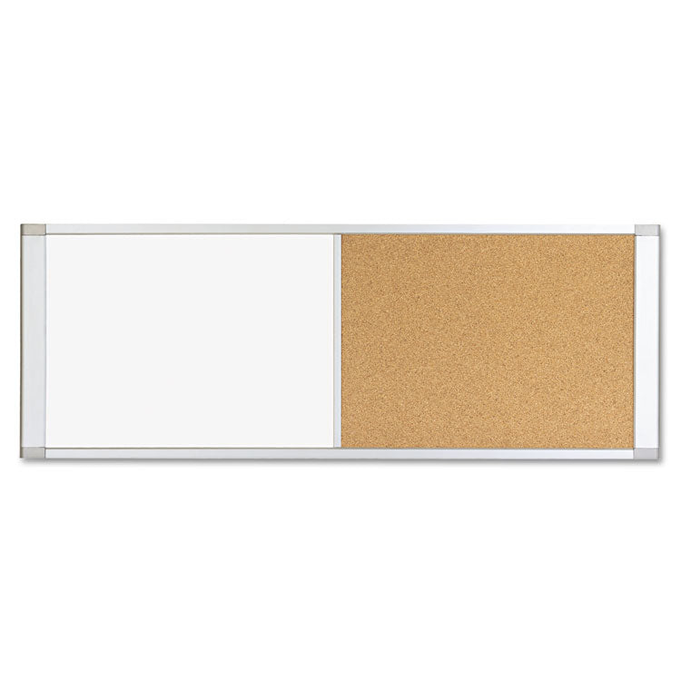 Cubicle Workstation Dry Erase Board, Combo Magnetic Dry Erase/Bulletin, 48" x 18", Tan/White Surface, Satin Aluminum Frame