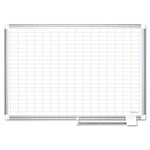 Gridded Magnetic Steel Dry Erase Project Planning Board, 1" x 2" Cells, 48" x 36", White Surface, Satin Aluminum Frame