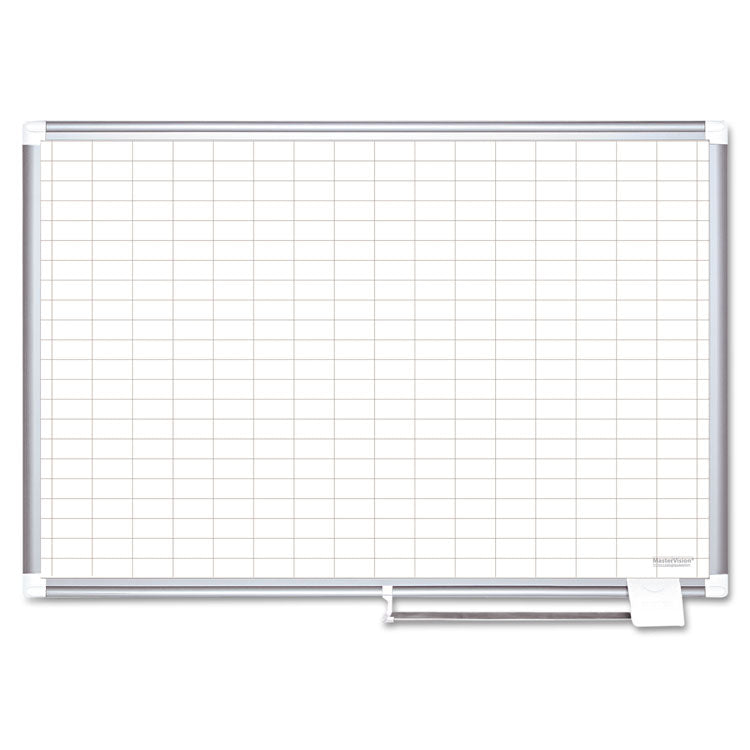Gridded Magnetic Steel Dry Erase Project Planning Board, 1" x 2" Cells, 48" x 36", White Surface, Satin Aluminum Frame
