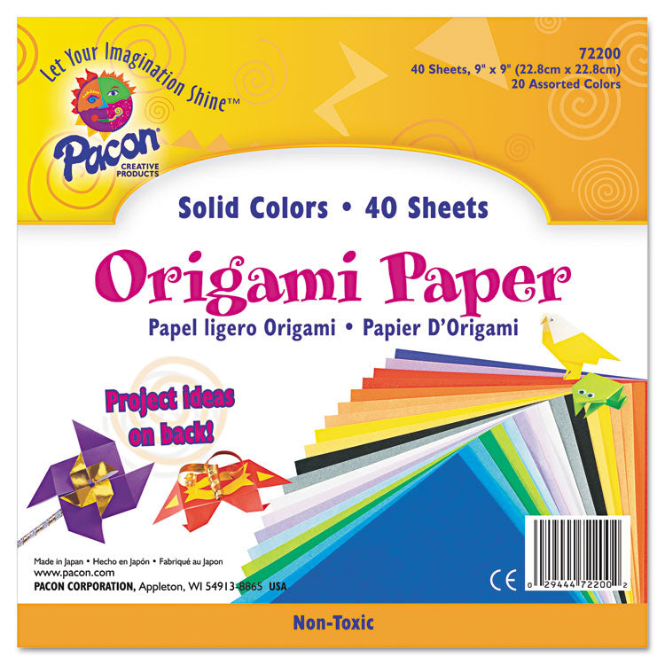 Origami Paper, 30 lb Bond Weight, 9 x 9, Assorted Bright Colors, 40/Pack