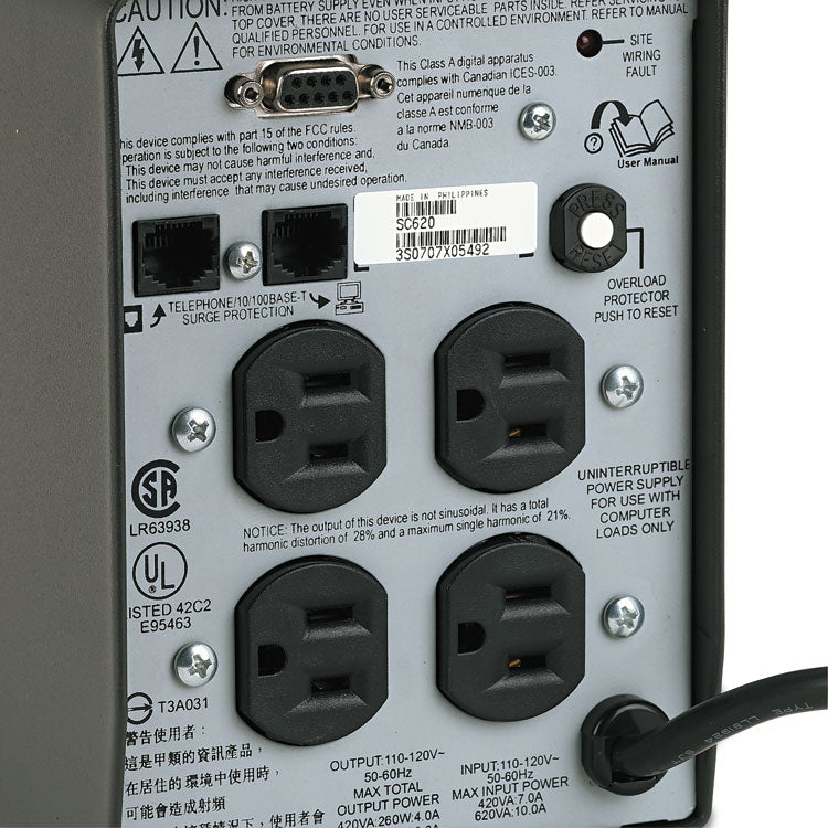 Sc620 Smart-Ups Battery Backup System, 4 Outlets, 620 Va, 412 J