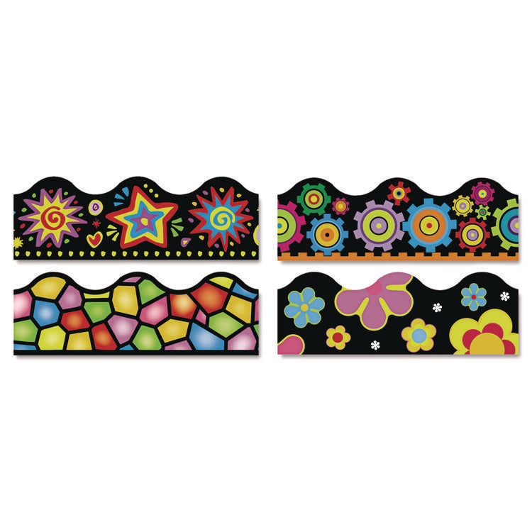 Terrific Trimmers Variety Set Board Trim, Assorted Brights On Blacks, 2.25" x 39", Assorted Colors, 48/Set