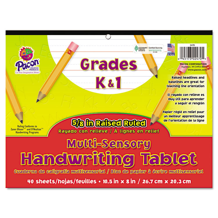 Multi-Sensory Handwriting Tablet, 5/8" Long Rule, 8 X 10.5, 40/pad