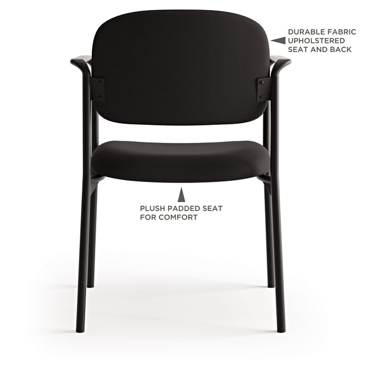 VL616 Stacking Guest Chair with Arms, Fabric Upholstery, 23.25" x 21" x 32.75", Charcoal Seat, Charcoal Back, Black Base