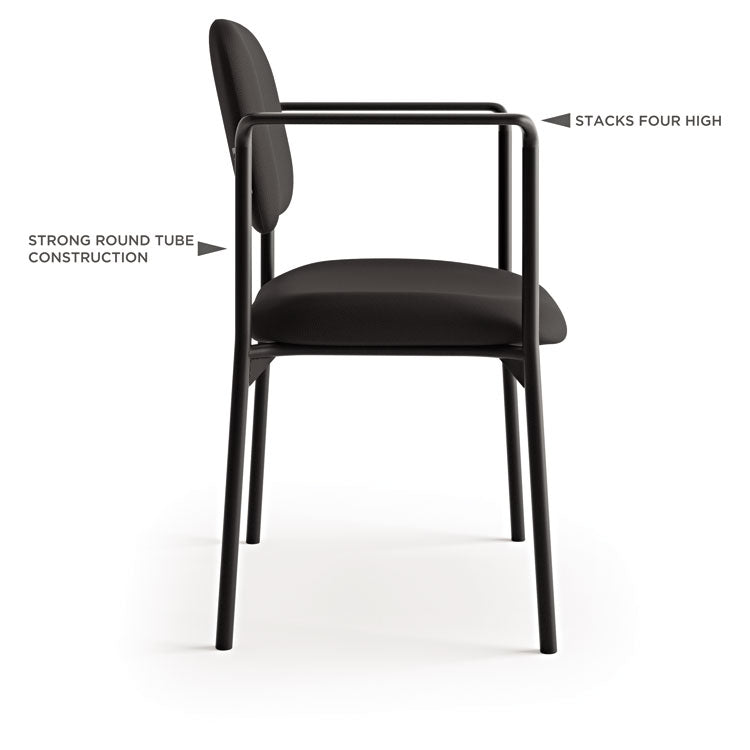 VL616 Stacking Guest Chair with Arms, Fabric Upholstery, 23.25" x 21" x 32.75", Charcoal Seat, Charcoal Back, Black Base