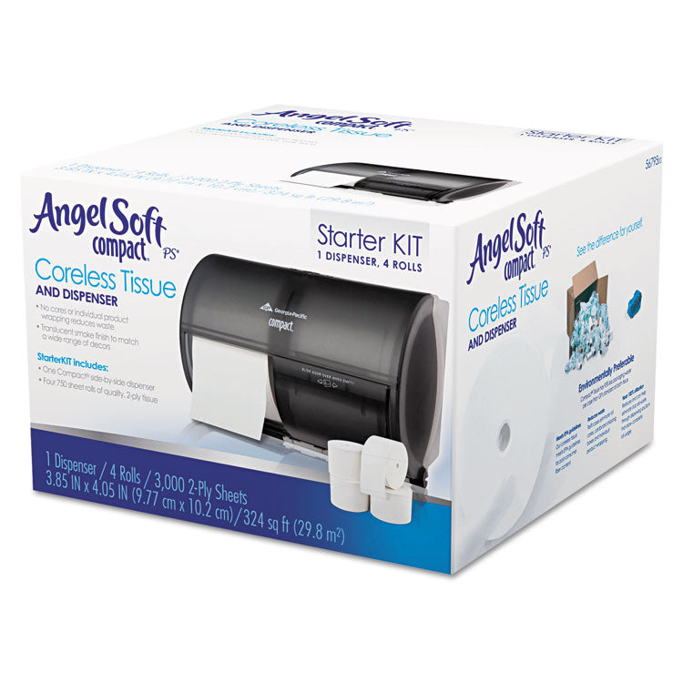 Compact Tissue Dispenser/Angel Soft ps Start Kit, 10.13 x 6.75 x 7.13, Translucent Smoke