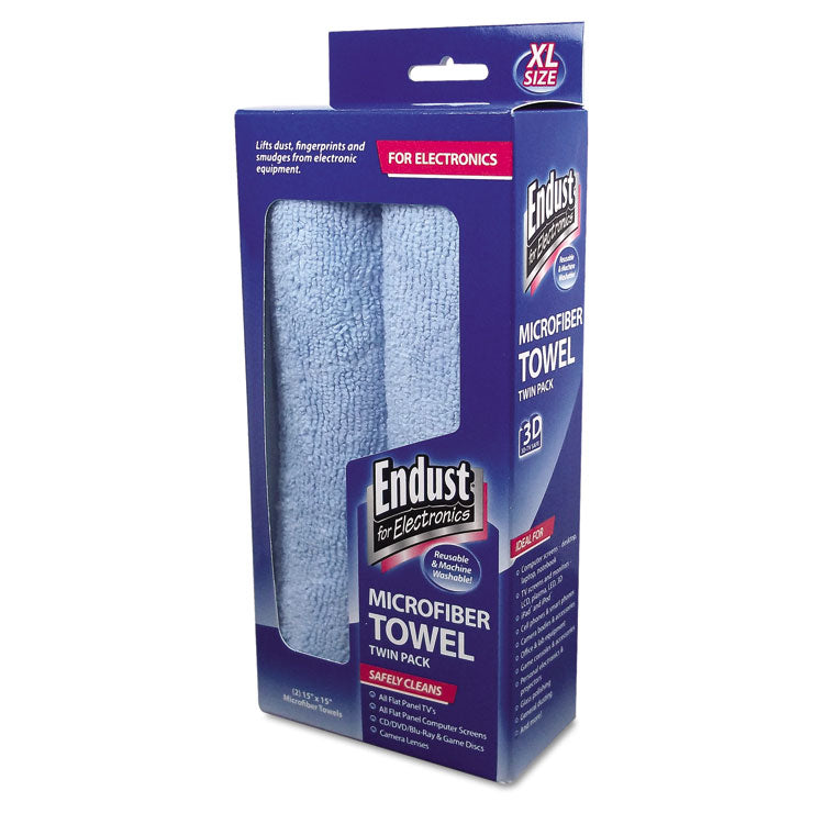 Large-Sized Microfiber Towels Two-Pack, 15 X 15, Unscented, Blue, 2/pack