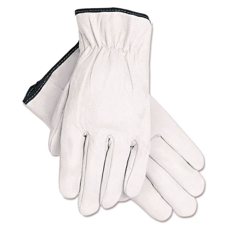 Grain Goatskin Driver Gloves, Gunn Cut, Straight Thumb, Large, White, 12 Pairs