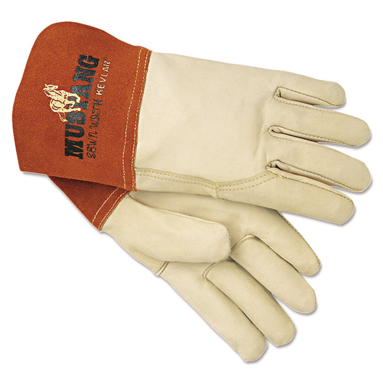 Mustang MIG/TIG Leather Welding Gloves, Gunn Cut, Wing Thumb, Large, Cream/Russet, 12 Pairs