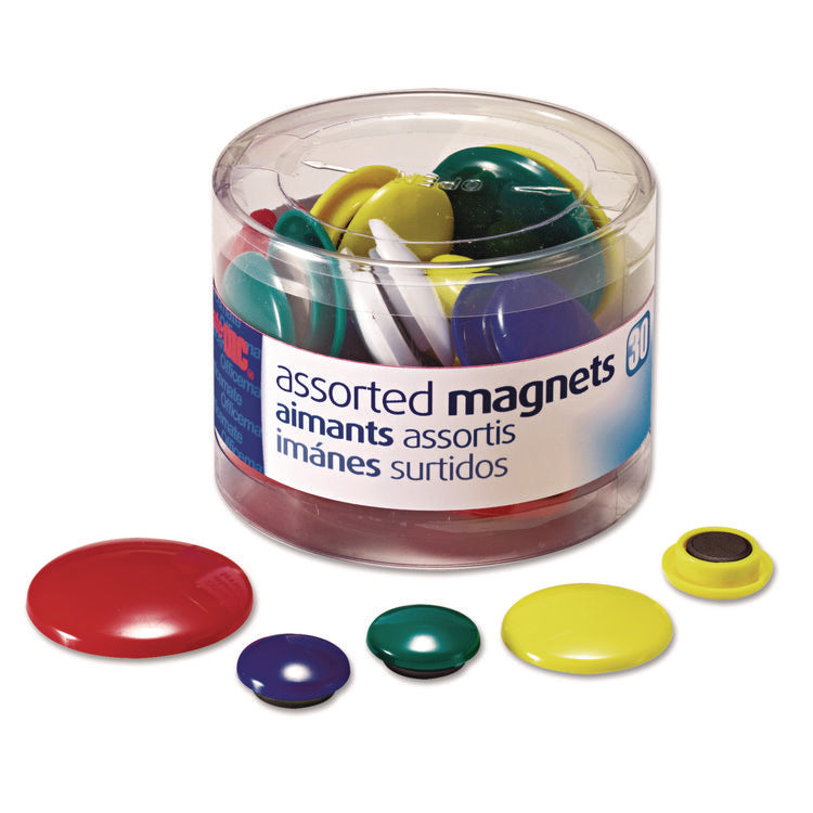 Assorted Magnets, Circles, Assorted Sizes: (12) Small, (12) Medium, (6) Large, Assorted Colors, 30/Pack