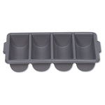 Cutlery Bin, 4 Compartments, 11.5 x 21.25 x 3.75, Plastic, Gray