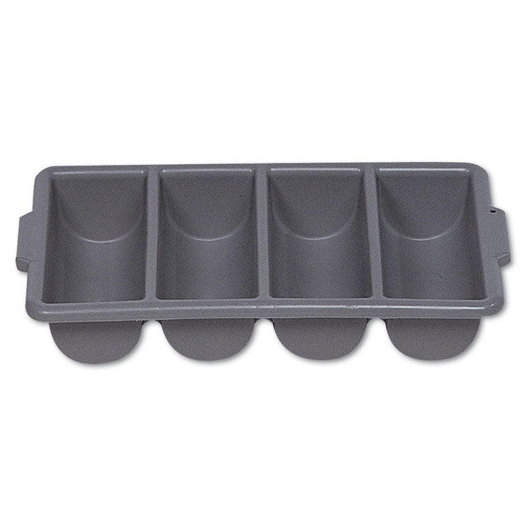 Cutlery Bin, 4 Compartments, 11.5 x 21.25 x 3.75, Plastic, Gray