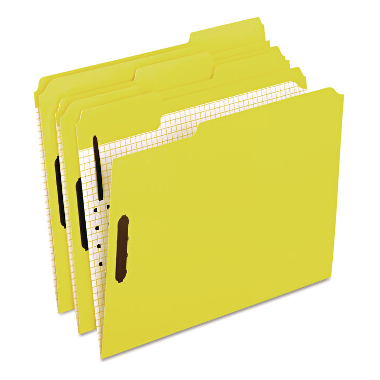 Colored Classification Folders with Embossed Fasteners, 2 Fasteners, Letter Size, Yellow Exterior, 50/Box