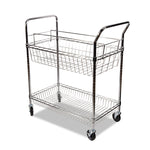 Carry-all Mail Cart, Metal, 1 Shelf, 1 Bin, 34.88" x 18" x 39.5", Silver