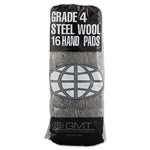 Industrial-Quality Steel Wool Hand Pads, #4 Extra Coarse, Steel Gray, 16 Pads/sleeve, 12 Sleeves/carton