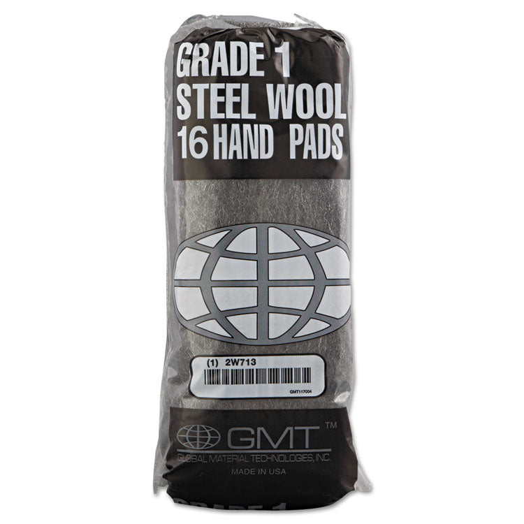Industrial-Quality Steel Wool Hand Pads, #1 Medium, Steel Gray, 16 Pads/sleeve, 12 Sleeves/carton