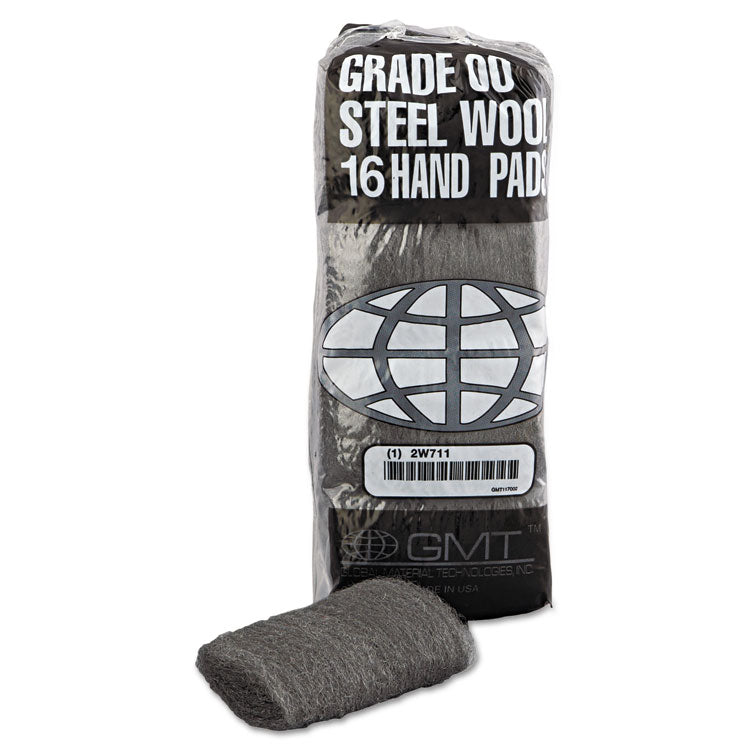 Industrial-Quality Steel Wool Hand Pads, #00 Very Fine, Steel Gray, 16 Pads/sleeve, 12/sleeves/carton