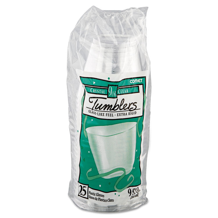 Comet Smooth Wall Tumblers, Squat, 9 oz, Plastic, Clear, 25/Pack, 20 Packs/Carton