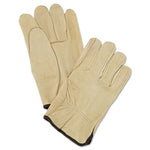 Unlined Pigskin Driver Gloves, Gunn Cut, Straight Thumb, Large, Cream, 12 Pairs