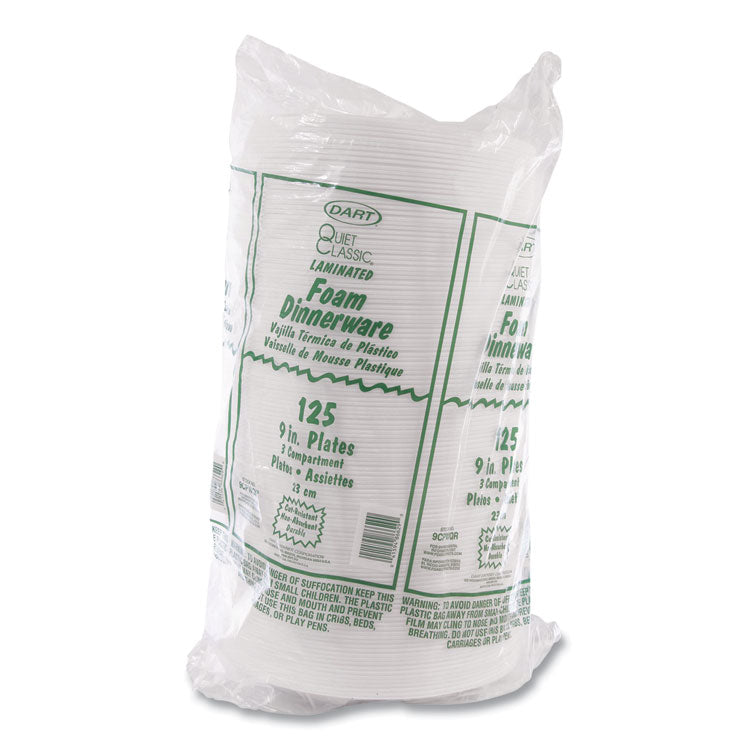 Concorde Foam Plate, 3-Compartment Plate, 9" dia, White, 125/Pack, 4 Packs/Carton