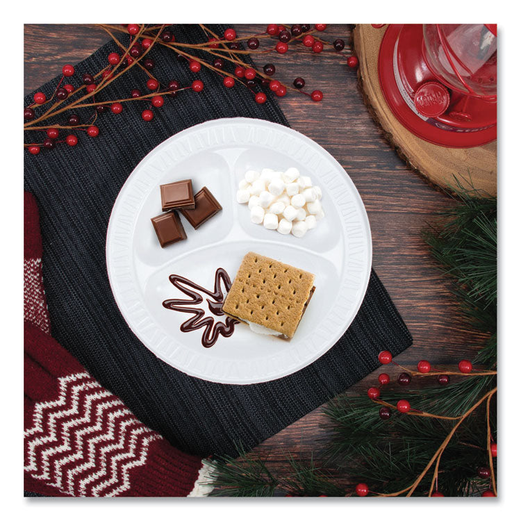 Quiet Classic Laminated Foam Plates, 3-Compartment Plate, 9" dia, White, 125/Pack, 4 Packs/Carton